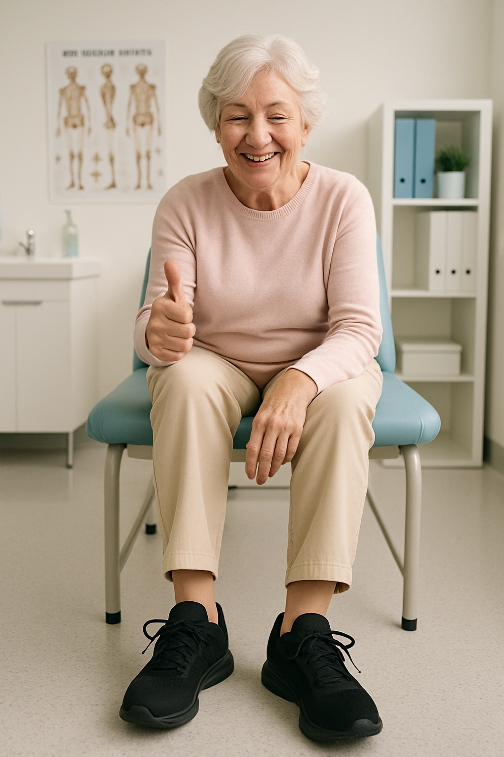 patient satisfied with footwear inside clinic