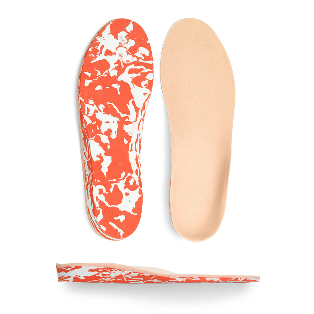 Orange and white custom accommodative inserts orthotics for men and women for symptoms such as swelling.